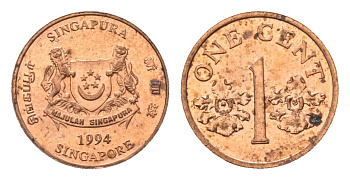 Сингапур 1 цент 1994 KM 98 цинк плакированный медью 188-1158