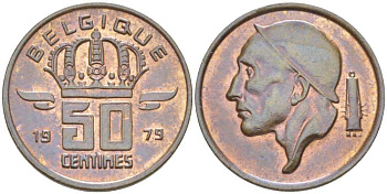 Бельгия 50 сантимов 1979 Belgique, Бодуэн I (1951-1993) KM 148.1 бронза 214-465