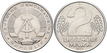 ГДР 2 марки 1957 А KM 14 алюминий UNC 4574-521