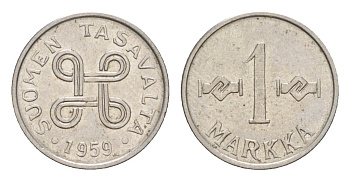Финляндия 1 марка 1959 KM 36a железо плакированное никелем 4647-436