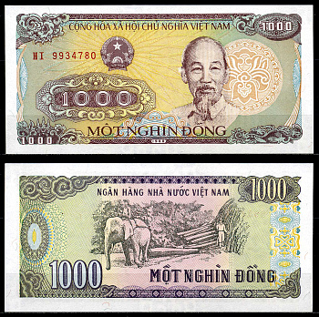 Вьетнам 1000 донгов 1988 Хо Ши Мин, маленькая серия Pick 106a бумага UNC (пресс) 446-18-2-3
