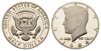 США 1/2 доллара (50 центов) 1984 S, Джон Кеннеди KM A202b медь плакированная медно-никелем PROOF 1522-641