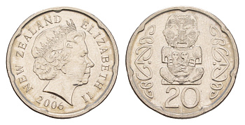 Новая Зеландия 20 центов 2006 Елизавета II (1952-2022), идол Пукаки KM 118a сталь плакированная никелем UNC 4649-216