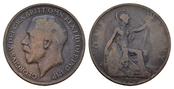 Великобритания 1 пенни 1919 Георг V (1910-1936) KM 810, Spink 4051 бронза 4653-513