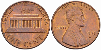 США 1 ЦЕНТ 1983 D, ЛИНКОЛЬН KM 201b цинк плакированный медью 105-612