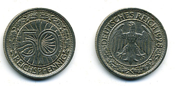 Германия 50 рейхспфеннигов 1928 A KM 49, J.324 никель 58-231