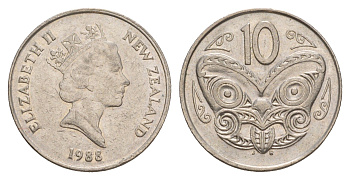 Новая Зеландия 10 центов 1988 KM 61 медно-никель 4182-142