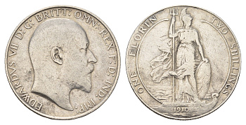 Великобритания 2 шиллинга (флорин) 1910 Эдуард VII (1901-1910) KM 801, Spink 3981 серебро 443-1524