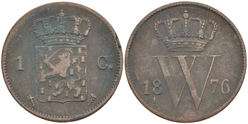 НИДЕРЛАНДЫ 1 ЦЕНТ 1876 ВИЛЛИАМ III (1849-1890) KM 100 медь 219-617
