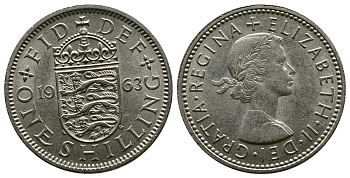 Великобритания 1 шиллинг 1963 Елизавета II (1952-2022), Английский герб KM 904, Spink 4147 медно-никель 4384-447