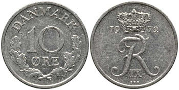 ДАНИЯ 10 ЭРЕ 1972 S; S, ФРЕДЕРИК IX (1947-1972) KM 849.2 медно-никель 116-234