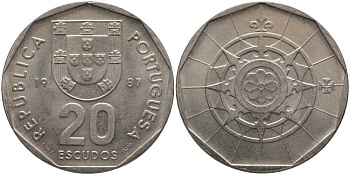 ПОРТУГАЛИЯ 20 ЭСКУДО 1987 KM 634.1 медно-никель 181-411