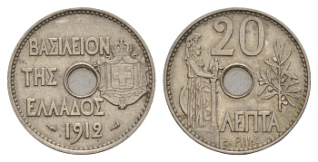Греция 20 лепт 1912 Георг I (1863-1913), Афина KM 64 никель aUNC 4654-1114
