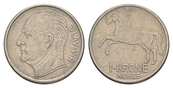 Норвегия 1 крона 1957 Хокон VII (1905-1957) KM 397 медно-никель 4635-636
