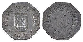 Фленсбург 10 пфеннигов 1917 Funck 131.3, Men05 7331.6, Men18 9227.6 цинк 4636-732