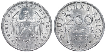 Германия 200 марок 1923 F KM 35, J. 304, Weege 22 алюминий 4604-624
