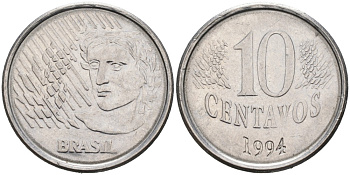 Бразилия 10 сентаво 1994 голова свободы KM 633 нержавеющая сталь 4178-416