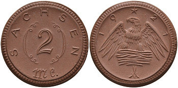 Саксония 2 марки 1921 J. N 56 фарфор 1094-1-42