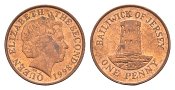 Джерси 1 пенни 1998 Елизавета II (1952-2022), башня Святого Клемента KM 103 сталь плакированная медью 4659-618