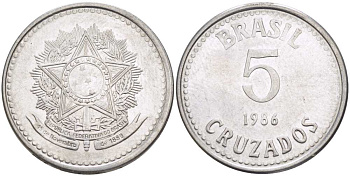 Бразилия 5 крузадо 1986 реформа (1986-1989) KM 606 нержавеющая сталь 28-857
