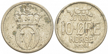 НОРВЕГИЯ 10 ЭРЕ 1966 КМ 411 медно-никель 3955-216