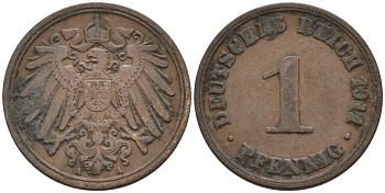 Германия 1 пфенниг 1911 A KM 10, J. 10 медь 4576-158