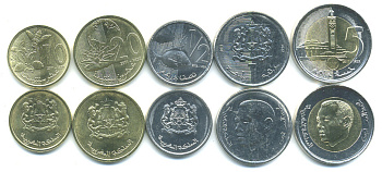 Марокко лот из 5 монет 2011-2012 (10, 20 сантимов, 1/2, 1, 5 дирхамов) UNC M80-02