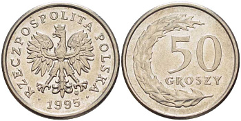 ПОЛЬША 50 ГРОШЕЙ 1995 MW KM 281 медно-никель 28-1151
