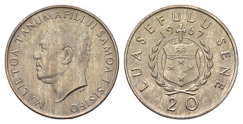 Самоа 20 сене 1967 год-тип KM 5 медно-никель UNC 4678-735