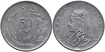 Турция 50 курушей 1972 Анатолийская невеста KM 899 нержавеющая сталь 4541-756