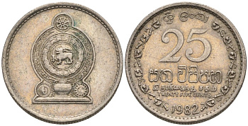 ШРИ-ЛАНКА 25 ЦЕНТОВ 1982 KM 141.2 медно-никель 206-431