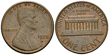 США 1 цент 1978 D, Линкольн KM 201 медь цинк 4136-153