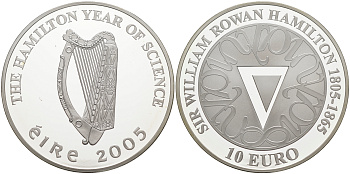 Ирландия 10 евро 2005 сэр Уильям Роуэн Гамильтон KM 44 серебро PROOF 02-115-23
