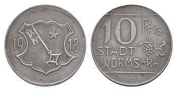 Вормс 10 пфеннигов 1918 Funck 613.2A, Men05 27640.2, Men18 34694.2 железо 4643-1017