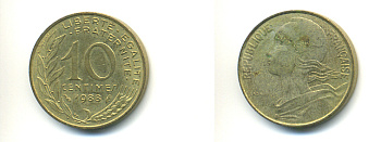 ФРАНЦИЯ 10 САНТИМОВ 1988 ТИП MARIANNE KM 929 медь алюминий никель 176-1051