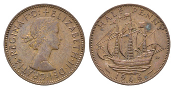Великобритания 1/2 пенни 1966 Елизавета II (1952-2022) KM 896, Spink 4158 бронза 4663-123