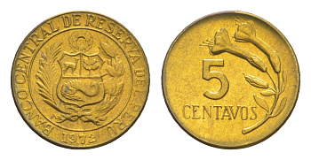 Перу 5 сентаво 1972  KM 244.2 латунь  aUNC  M70-02