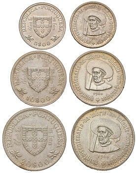 Португалия набор из 3 монет (5, 10 и 20 эскудо) 1960 500 лет со дня смерти Принца Генриха KM 587, 588, 589 серебро aUNC 01-238-55