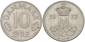 Дания 10 эре 1977 Маргрете II (1973 - 1988) KM 860 медно-никель 4152-469