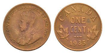 Канада 1 цент 1935 Георг V (1910-1936) KM 28 бронза 4639-249