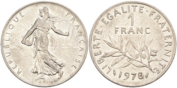 Франция 1 франк 1978 сеятель KM 925.1, Le Franc 226.23 никель 4513-815
