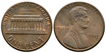 США 1 цент 1983 Линкольн KM 201b цинк плакированный медью    4608-364