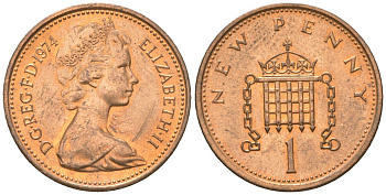 Великобритания 1 новый пенни 1974 Елизавета II (1952-2022) KM 915, Spink 4237 (B1) бронза UNC 4151-318