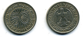 Германия 50 рейхспфеннигов 1928 A KM 49, J.324 никель 58-242