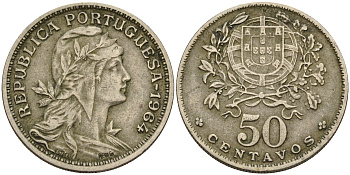 Португалия 50 сентаво 1964  KM 577 медно-никель    4153-121