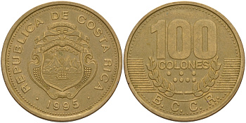 КОСТА-РИКА 100 КОЛОН 1995 w KM 230 сталь плакированная латунью 82-225