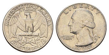 США 25 центов (квотер) 1979 D, Вашингтон KM А164а медь плакированная медно-никелем 4681-437