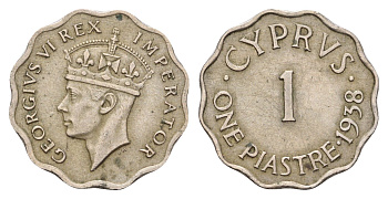 Кипр 1 пиастр 1938 Георг VI (1936-1952), год-тип KM 23 медно-никель 84-217