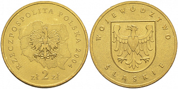 Польша 2 злотых 2004 MW, серия польские воеводства, Силезское воеводство KM 493 нордик UNC 69-1035