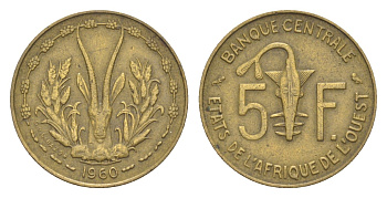 Западная Африка (BCEAO) 5 франков 1960 KM 2 медь алюминий 4617-769